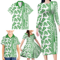 Hawaii Family Matching Long Sleeve Bodycon Dress and Hawaiian Shirt Aloha Tropical Plants Tribal Pattern Green Version LT03 - Polynesian Pride