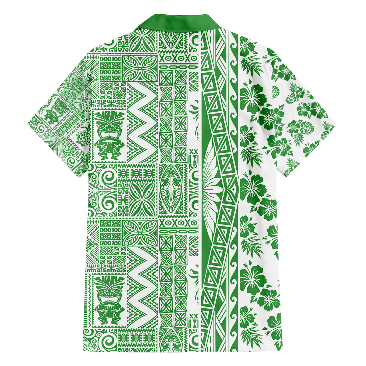 Hawaii Family Matching Long Sleeve Bodycon Dress and Hawaiian Shirt Aloha Tropical Plants Tribal Pattern Green Version LT03 - Polynesian Pride