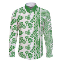Hawaii Family Matching Summer Maxi Dress and Hawaiian Shirt Aloha Tropical Plants Tribal Pattern Green Version LT03 Dad's Shirt - Long Sleeve Green - Polynesian Pride