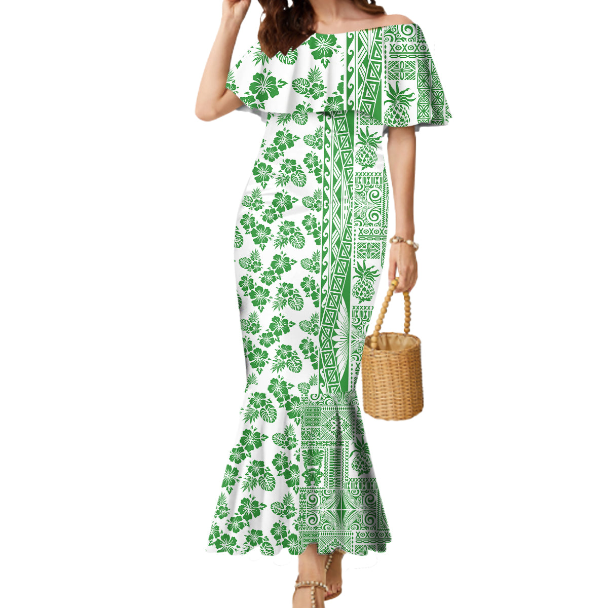 Hawaii Mermaid Dress Aloha Tropical Plants Tribal Pattern Green Version LT03 Women Green - Polynesian Pride