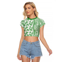 Hawaii Raglan Cropped T Shirt Aloha Tropical Plants Tribal Pattern Green Version LT03 Female Green - Polynesian Pride
