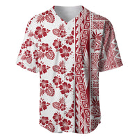 Hawaii Baseball Jersey Aloha Tropical Plants Tribal Pattern Red Version LT03 Red - Polynesian Pride