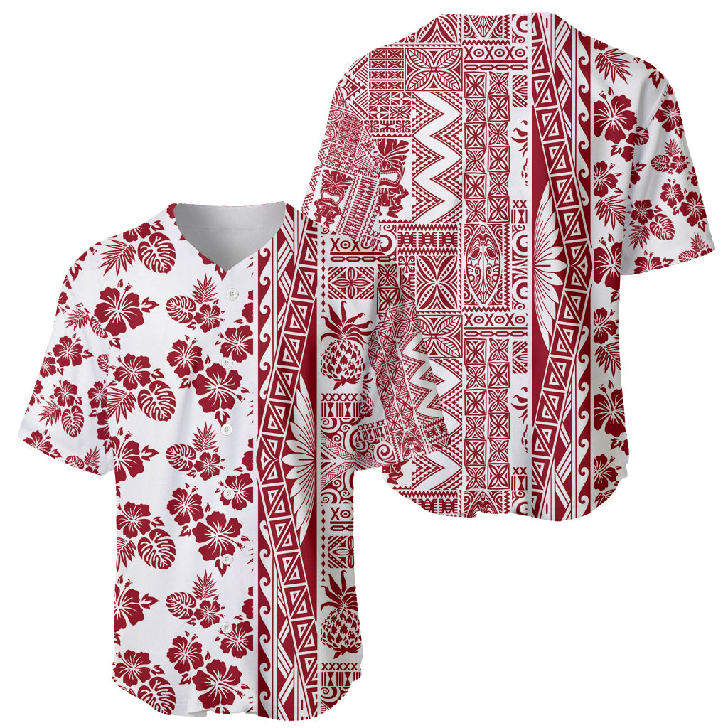 Hawaii Baseball Jersey Aloha Tropical Plants Tribal Pattern Red Version LT03 - Polynesian Pride