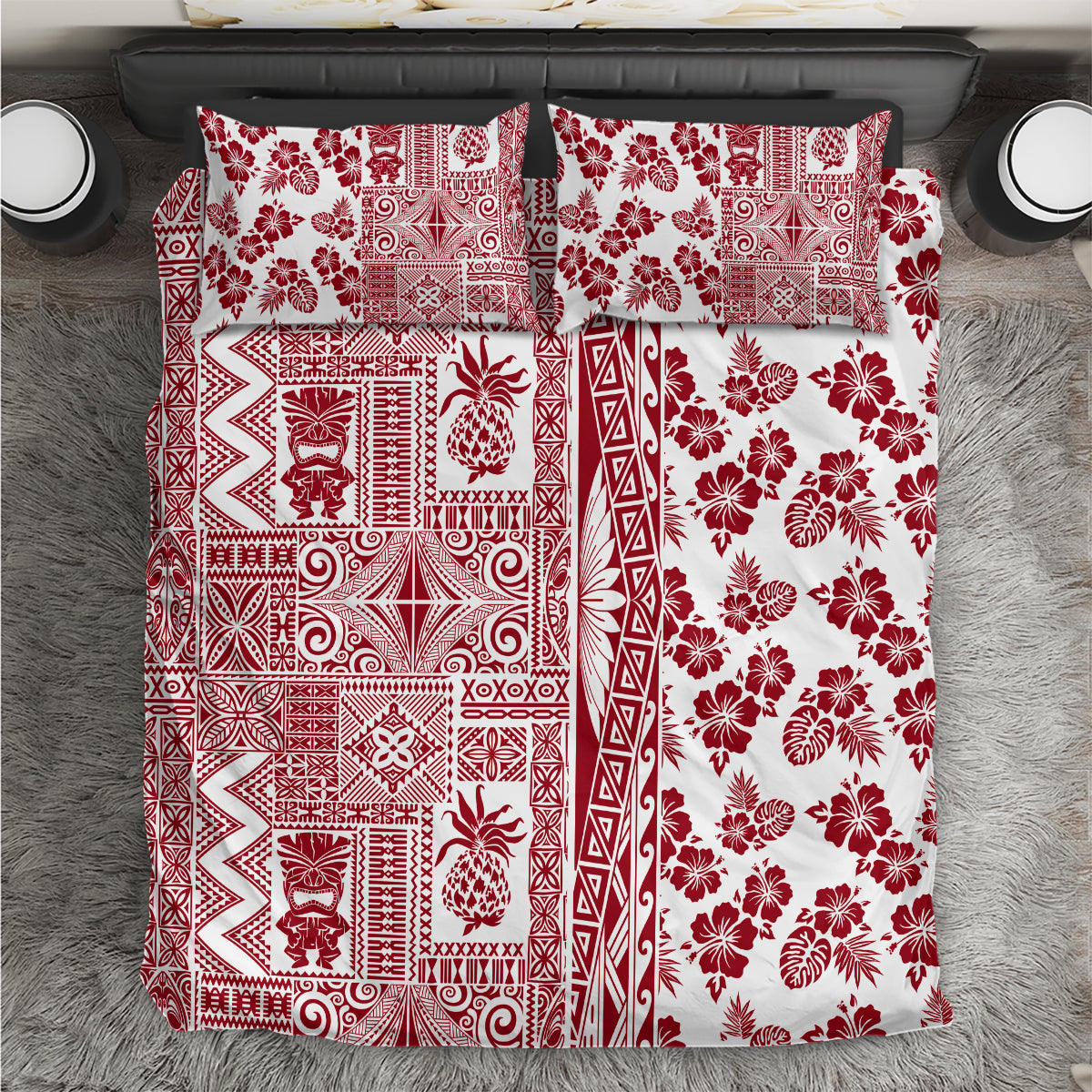 Hawaii Bedding Set Aloha Tropical Plants Tribal Pattern Red Version LT03 Red - Polynesian Pride