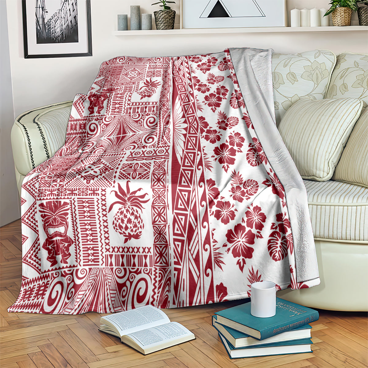 Hawaii Blanket Aloha Tropical Plants Tribal Pattern Red Version LT03 - Polynesian Pride