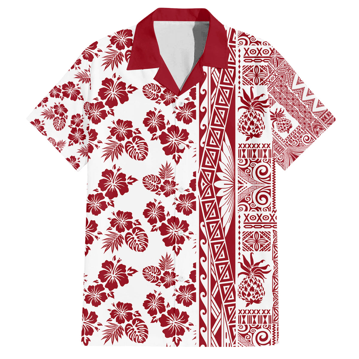 Hawaii Family Matching Long Sleeve Bodycon Dress and Hawaiian Shirt Aloha Tropical Plants Tribal Pattern Red Version LT03 Dad's Shirt - Short Sleeve Red - Polynesian Pride