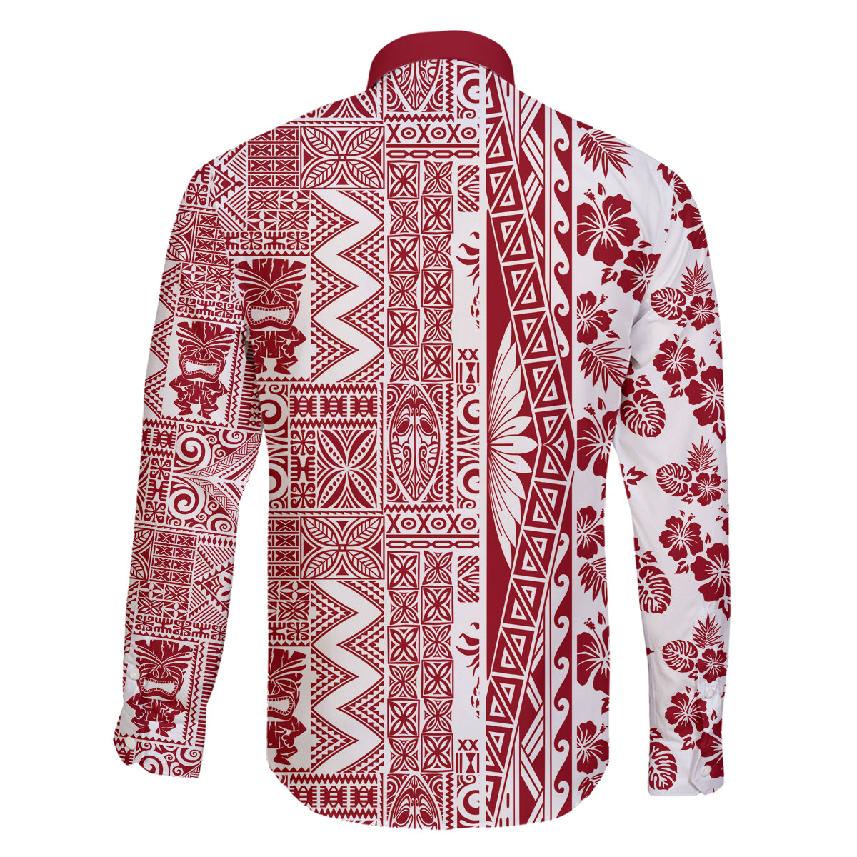 Hawaii Family Matching Summer Maxi Dress and Hawaiian Shirt Aloha Tropical Plants Tribal Pattern Red Version LT03 - Polynesian Pride