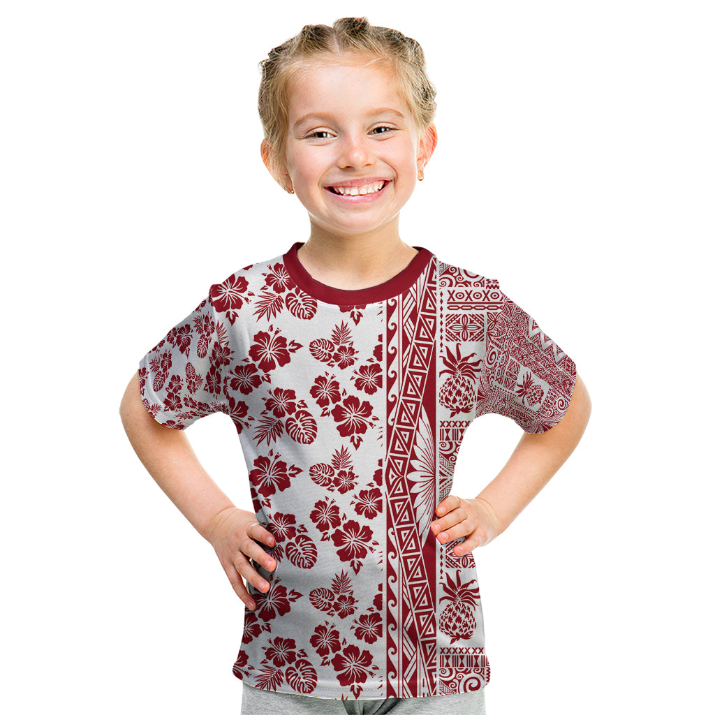 Hawaii Kid T Shirt Aloha Tropical Plants Tribal Pattern Red Version LT03 Red - Polynesian Pride
