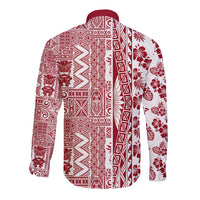 Hawaii Long Sleeve Button Shirt Aloha Tropical Plants Tribal Pattern Red Version LT03 - Polynesian Pride