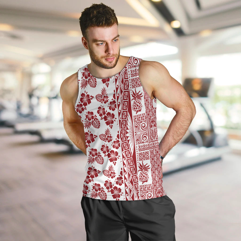 Hawaii Men Tank Top Aloha Tropical Plants Tribal Pattern Red Version LT03 Red - Polynesian Pride