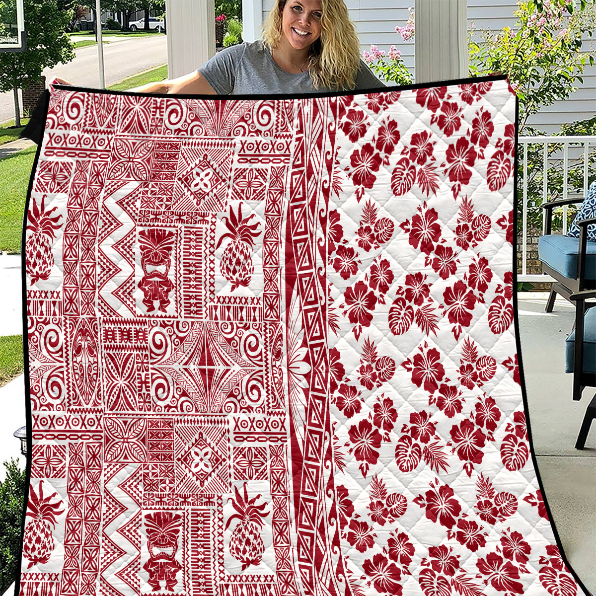 Hawaii Quilt Aloha Tropical Plants Tribal Pattern Red Version LT03 Red - Polynesian Pride