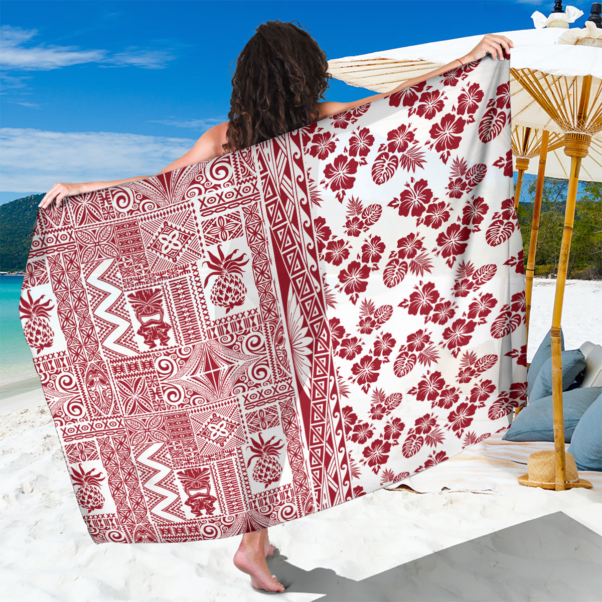 Hawaii Sarong Aloha Tropical Plants Tribal Pattern Red Version LT03 One Size 44 x 66 inches Red - Polynesian Pride