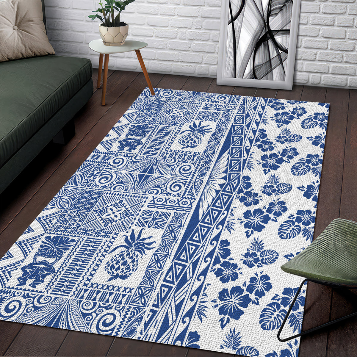 Hawaii Area Rug Aloha Tropical Plants Tribal Pattern Blue Version LT03 Blue - Polynesian Pride