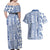 Hawaii Couples Matching Off Shoulder Maxi Dress and Hawaiian Shirt Aloha Tropical Plants Tribal Pattern Blue Version LT03 - Polynesian Pride