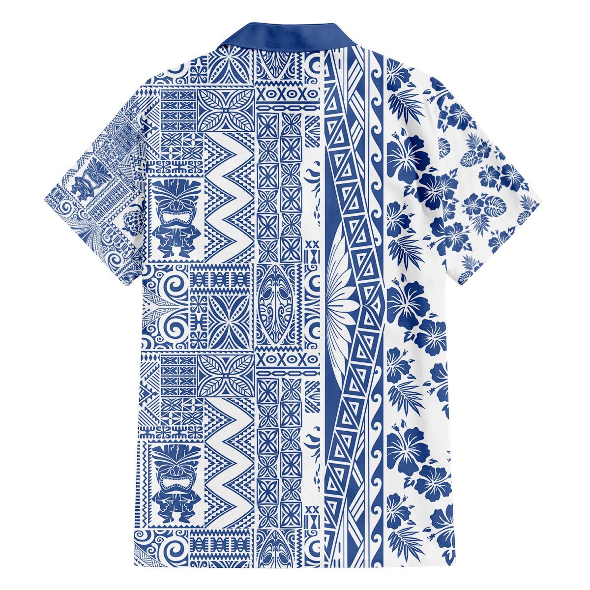 Hawaii Family Matching Long Sleeve Bodycon Dress and Hawaiian Shirt Aloha Tropical Plants Tribal Pattern Blue Version LT03 - Polynesian Pride