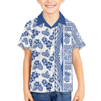 Hawaii Family Matching Long Sleeve Bodycon Dress and Hawaiian Shirt Aloha Tropical Plants Tribal Pattern Blue Version LT03 Son's Shirt Blue - Polynesian Pride