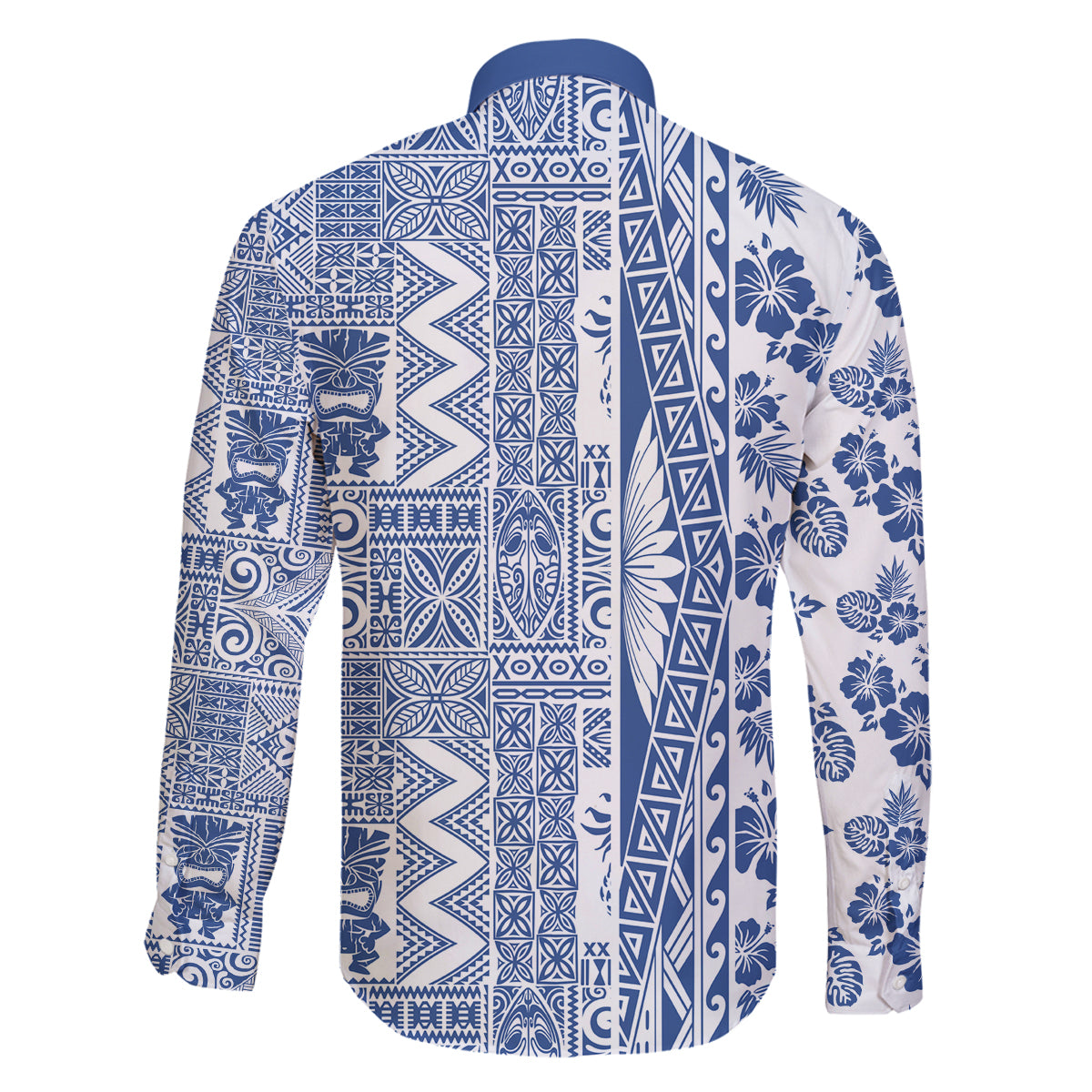 Hawaii Family Matching Mermaid Dress and Hawaiian Shirt Aloha Tropical Plants Tribal Pattern Blue Version LT03 - Polynesian Pride