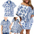 Hawaii Family Matching Off Shoulder Short Dress and Hawaiian Shirt Aloha Tropical Plants Tribal Pattern Blue Version LT03 - Polynesian Pride