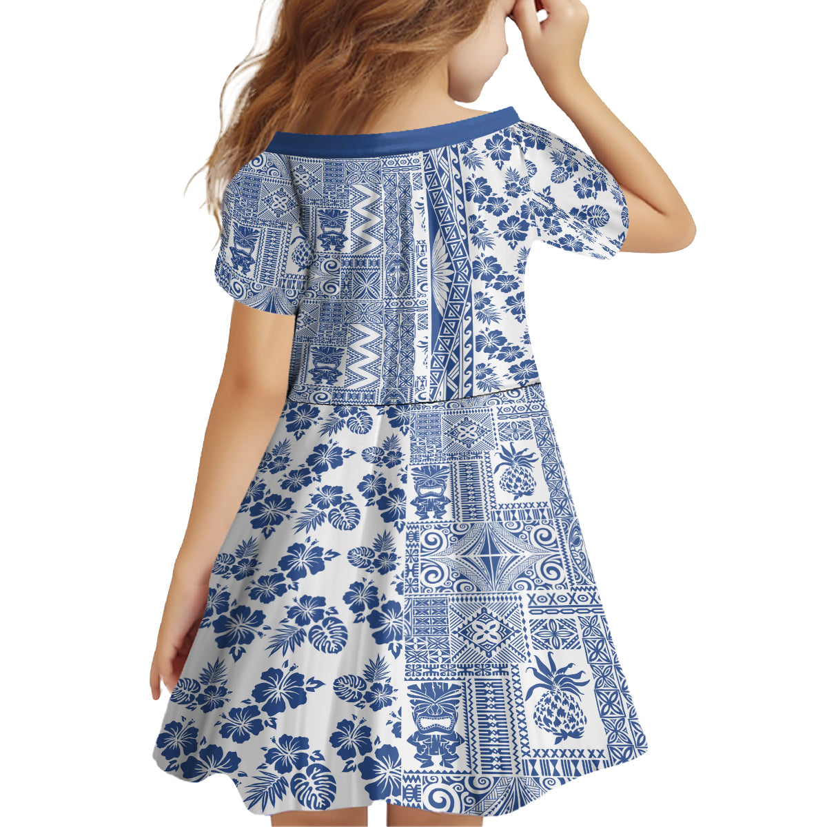 Hawaii Family Matching Tank Maxi Dress and Hawaiian Shirt Aloha Tropical Plants Tribal Pattern Blue Version LT03 - Polynesian Pride