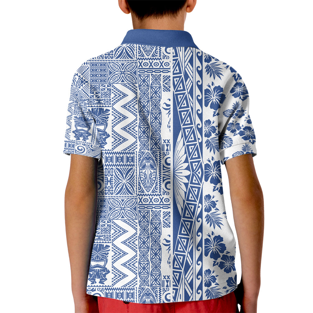 Hawaii Kid Polo Shirt Aloha Tropical Plants Tribal Pattern Blue Version LT03 - Polynesian Pride