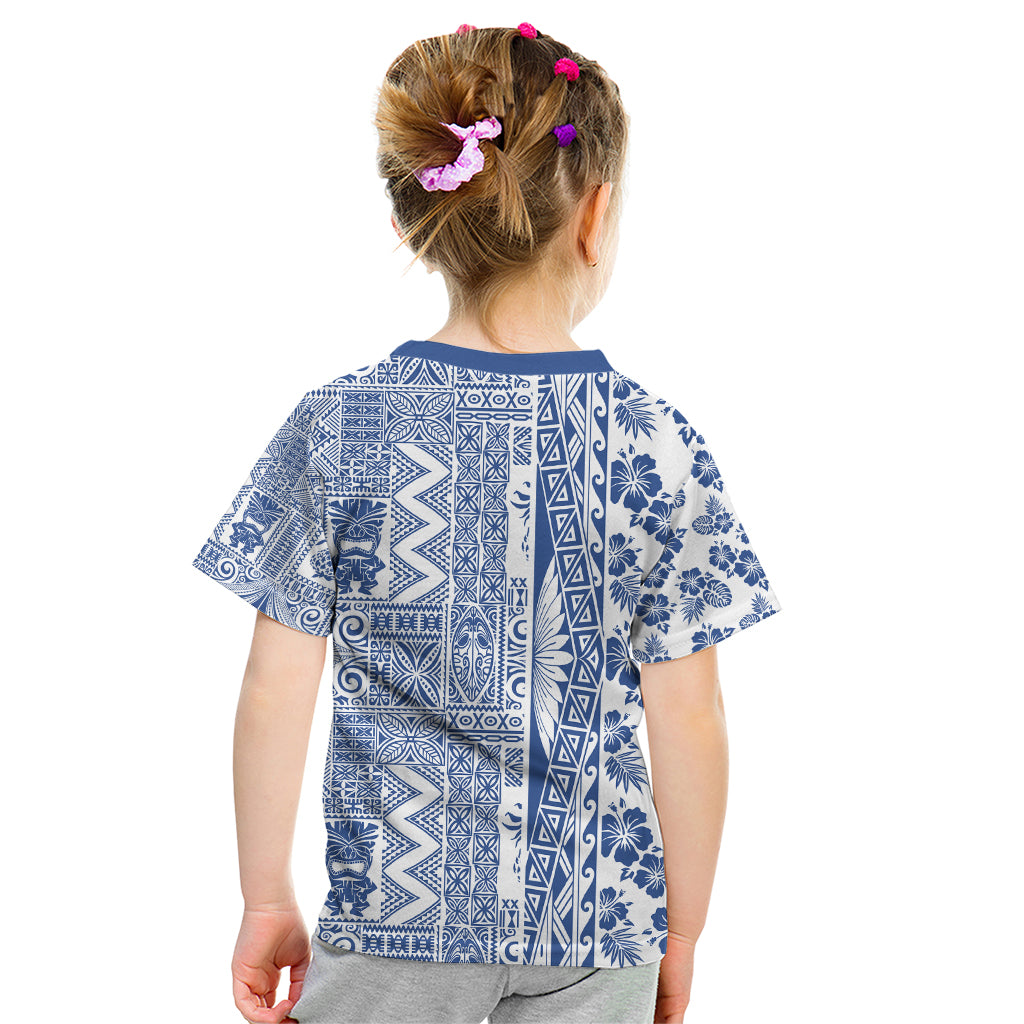 Hawaii Kid T Shirt Aloha Tropical Plants Tribal Pattern Blue Version LT03 - Polynesian Pride