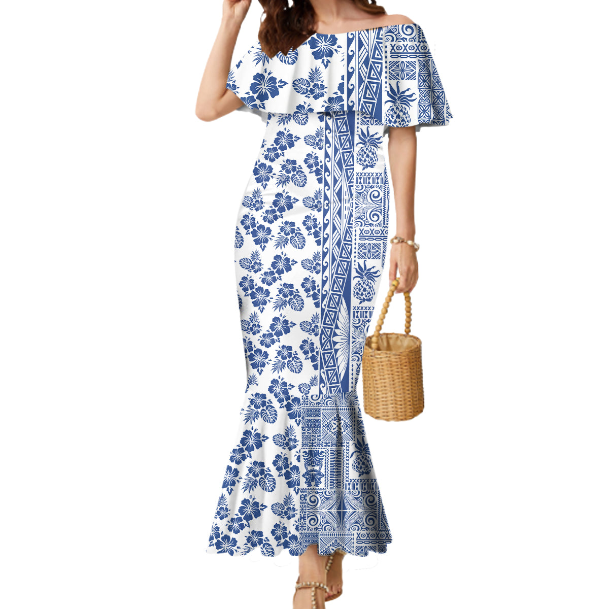 Hawaii Mermaid Dress Aloha Tropical Plants Tribal Pattern Blue Version LT03 Women Blue - Polynesian Pride