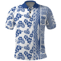 Hawaii Polo Shirt Aloha Tropical Plants Tribal Pattern Blue Version LT03 Blue - Polynesian Pride