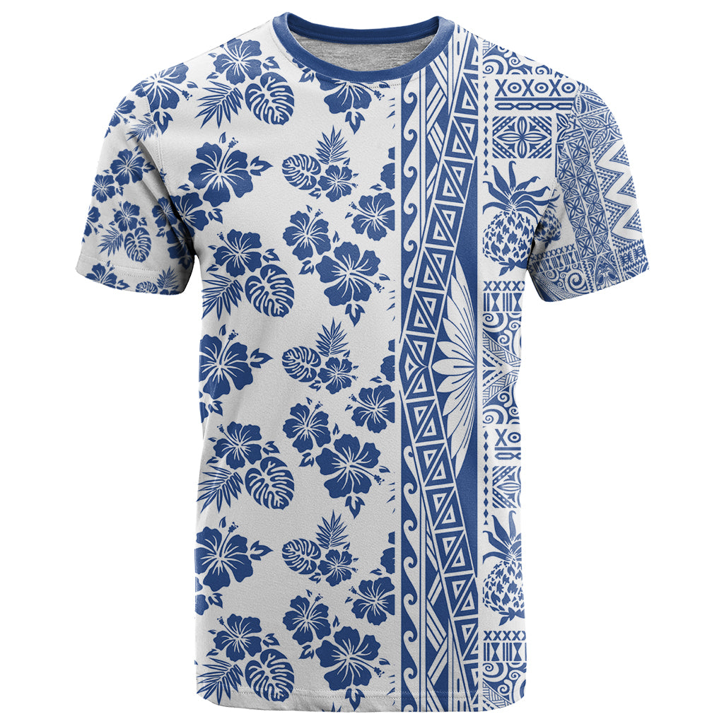 Hawaii T Shirt Aloha Tropical Plants Tribal Pattern Blue Version LT03 Blue - Polynesian Pride