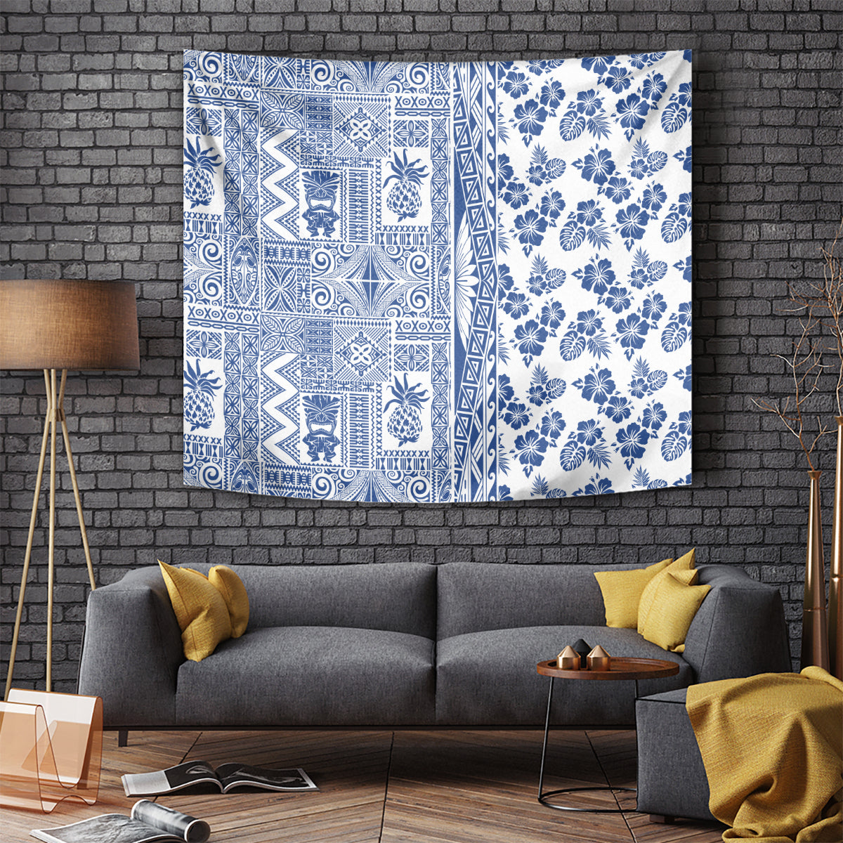 Hawaii Tapestry Aloha Tropical Plants Tribal Pattern Blue Version LT03 Blue - Polynesian Pride