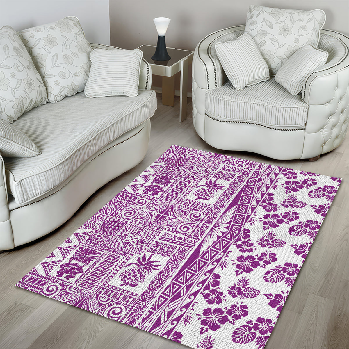 Hawaii Area Rug Aloha Tropical Plants Tribal Pattern Pink Version LT03 - Polynesian Pride