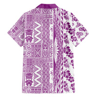 Hawaii Family Matching Off Shoulder Long Sleeve Dress and Hawaiian Shirt Aloha Tropical Plants Tribal Pattern Pink Version LT03 - Polynesian Pride