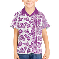 Hawaii Family Matching Off Shoulder Long Sleeve Dress and Hawaiian Shirt Aloha Tropical Plants Tribal Pattern Pink Version LT03 Son's Shirt Pink - Polynesian Pride