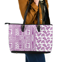 Hawaii Leather Tote Bag Aloha Tropical Plants Tribal Pattern Pink Version LT03 - Polynesian Pride