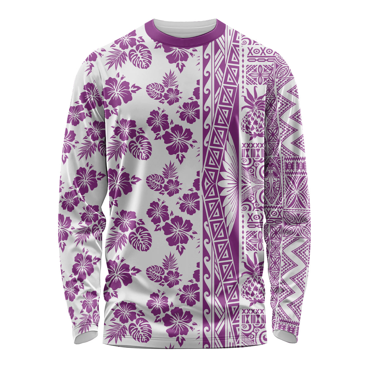 Hawaii Long Sleeve Shirt Aloha Tropical Plants Tribal Pattern Pink Version LT03 Unisex Pink - Polynesian Pride