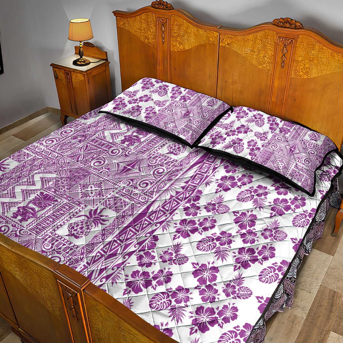 Hawaii Quilt Bed Set Aloha Tropical Plants Tribal Pattern Pink Version LT03 - Polynesian Pride