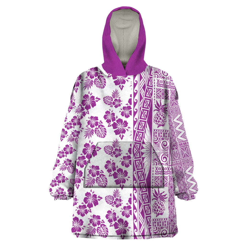 Hawaii Wearable Blanket Hoodie Aloha Tropical Plants Tribal Pattern Pink Version LT03 One Size Pink - Polynesian Pride