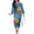 Kosrae Constitution Day Family Matching Off Shoulder Long Sleeve Dress and Hawaiian Shirt Hibiscus Mix Maori Tattoo Pattern LT03 Mom's Dress Blue - Polynesian Pride