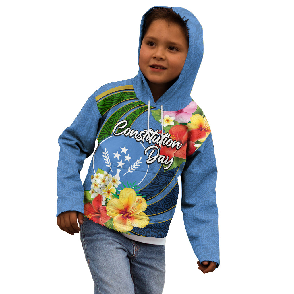 Kosrae Constitution Day Kid Hoodie Hibiscus Mix Maori Tattoo Pattern LT03 - Polynesian Pride