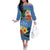 Kosrae Constitution Day Off The Shoulder Long Sleeve Dress Hibiscus Mix Maori Tattoo Pattern LT03 Women Blue - Polynesian Pride