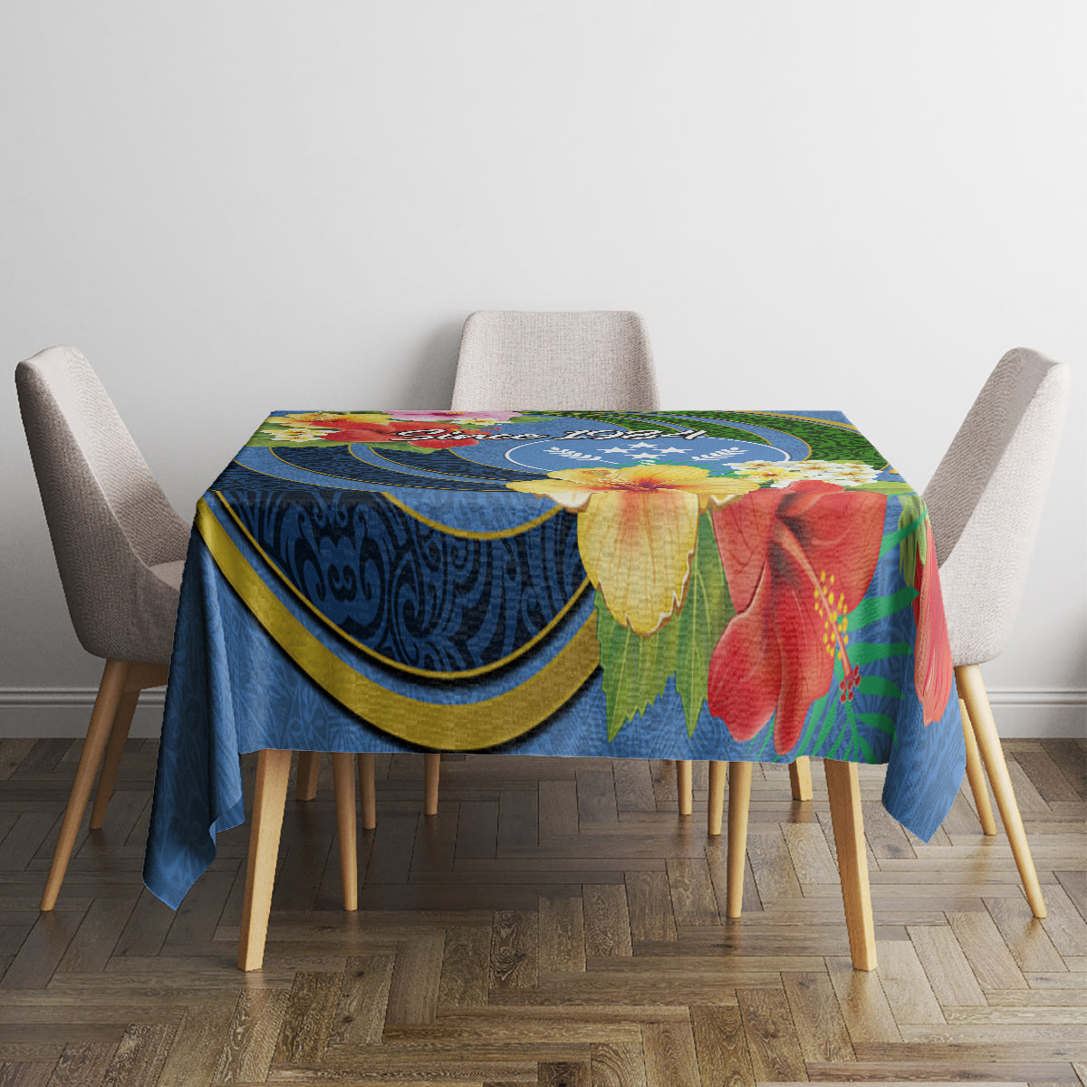 Kosrae Constitution Day Tablecloth Hibiscus Mix Maori Tattoo Pattern LT03 - Polynesian Pride