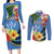 Kosrae Couples Matching Long Sleeve Bodycon Dress and Long Sleeve Button Shirt Hibiscus Mix Maori Tattoo Pattern LT03 Blue - Polynesian Pride