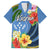 Kosrae Family Matching Off Shoulder Short Dress and Hawaiian Shirt Hibiscus Mix Maori Tattoo Pattern LT03 Dad's Shirt - Short Sleeve Blue - Polynesian Pride