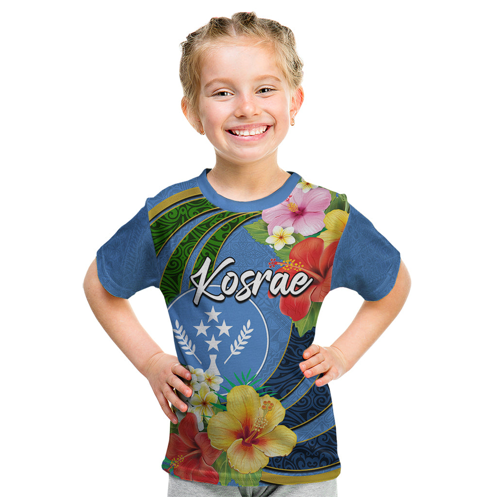 Kosrae Kid T Shirt Hibiscus Mix Maori Tattoo Pattern LT03 Blue - Polynesian Pride