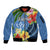 Kosrae Sleeve Zip Bomber Jacket Hibiscus Mix Maori Tattoo Pattern LT03 Unisex Blue - Polynesian Pride