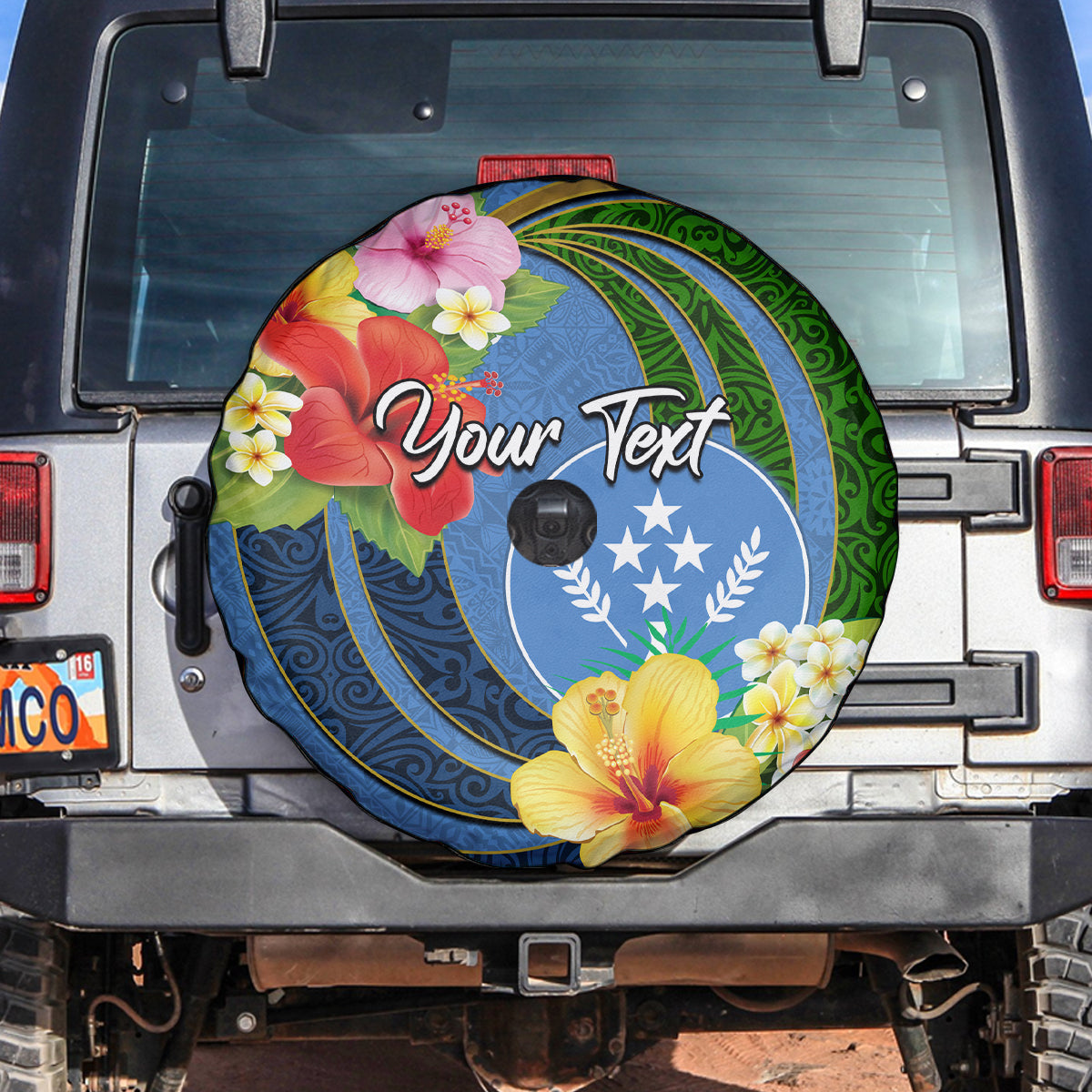 Kosrae Spare Tire Cover Hibiscus Mix Maori Tattoo Pattern LT03 - Polynesian Pride