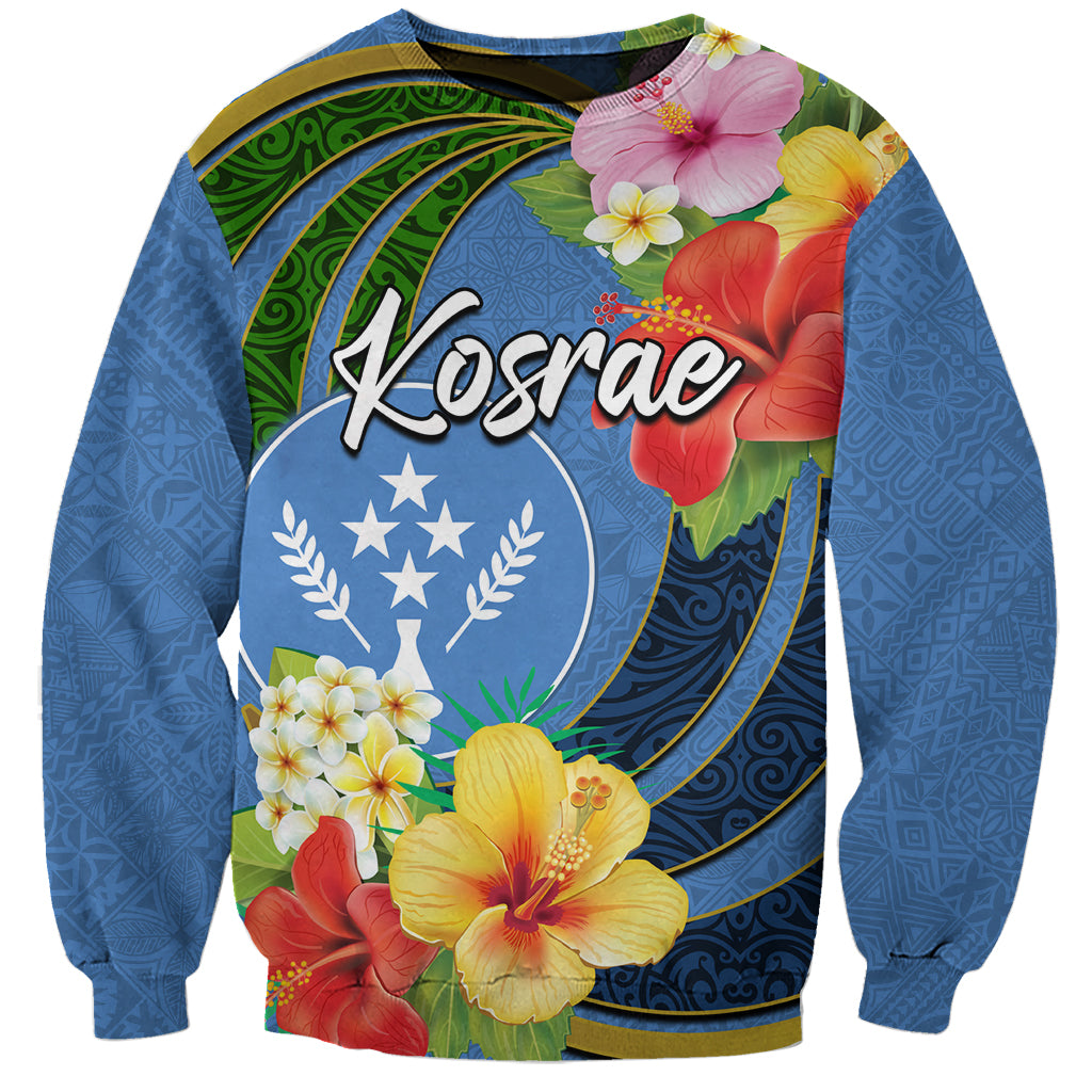 Kosrae Sweatshirt Hibiscus Mix Maori Tattoo Pattern LT03 Unisex Blue - Polynesian Pride