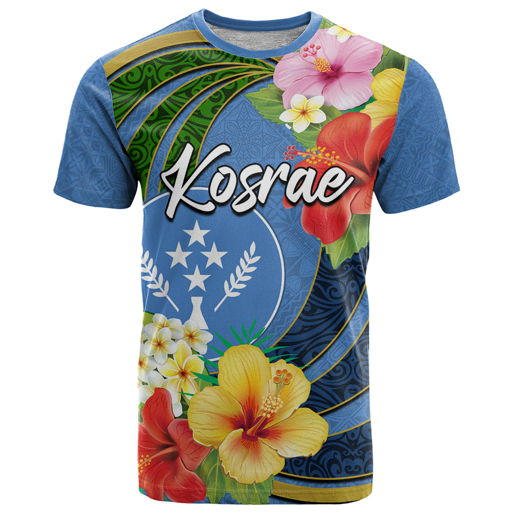 Kosrae T Shirt Hibiscus Mix Maori Tattoo Pattern LT03 Blue - Polynesian Pride