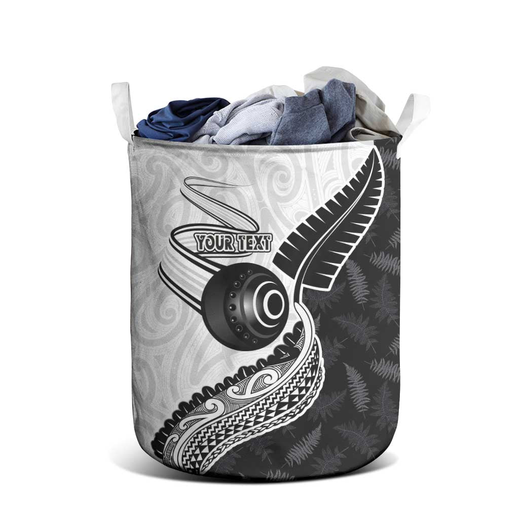 Personalised Aotearoa Lawn Bowls Laundry Basket Maori and Silver Fern Half Style - Polynesian Pride