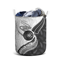 Personalised Aotearoa Lawn Bowls Laundry Basket Maori and Silver Fern Half Style - Polynesian Pride