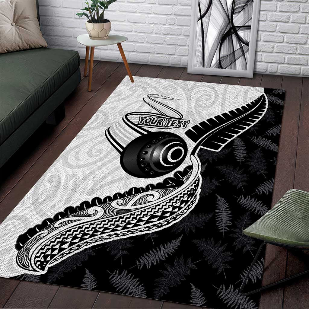 Personalised Aotearoa Lawn Bowls Area Rug Maori and Silver Fern Half Style - Polynesian Pride
